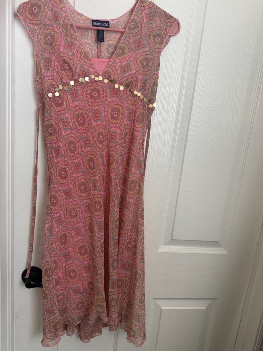 Lillie & Coho Pink Patterned Cap-Sleeve Dress with Sequin Trim